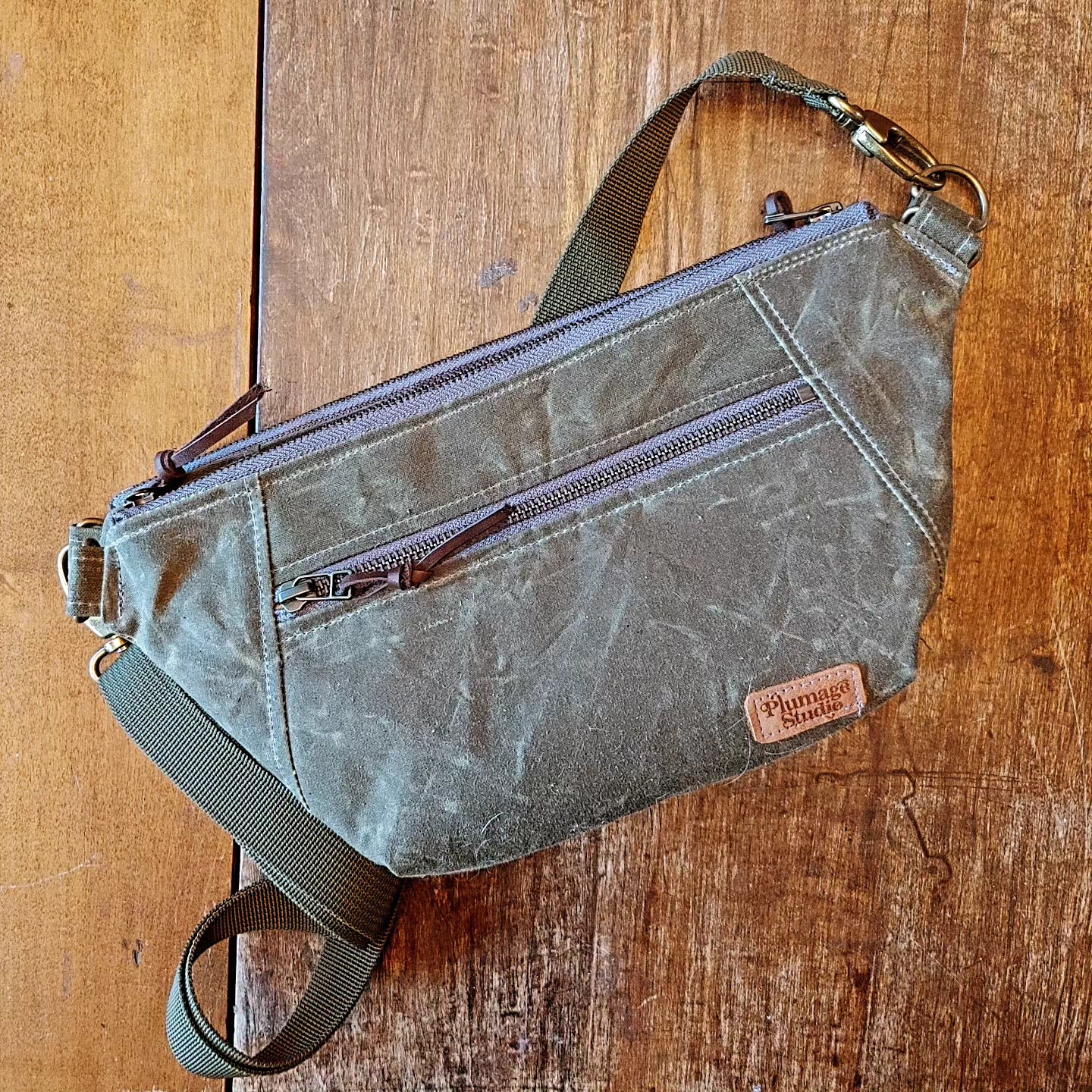 Large Capacity Belt Bag in Olive Waxed Canvas and Floral Print