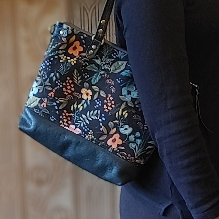 Starling Handbag in Leather, Waxed Canvas and Tree of Life Tapestry