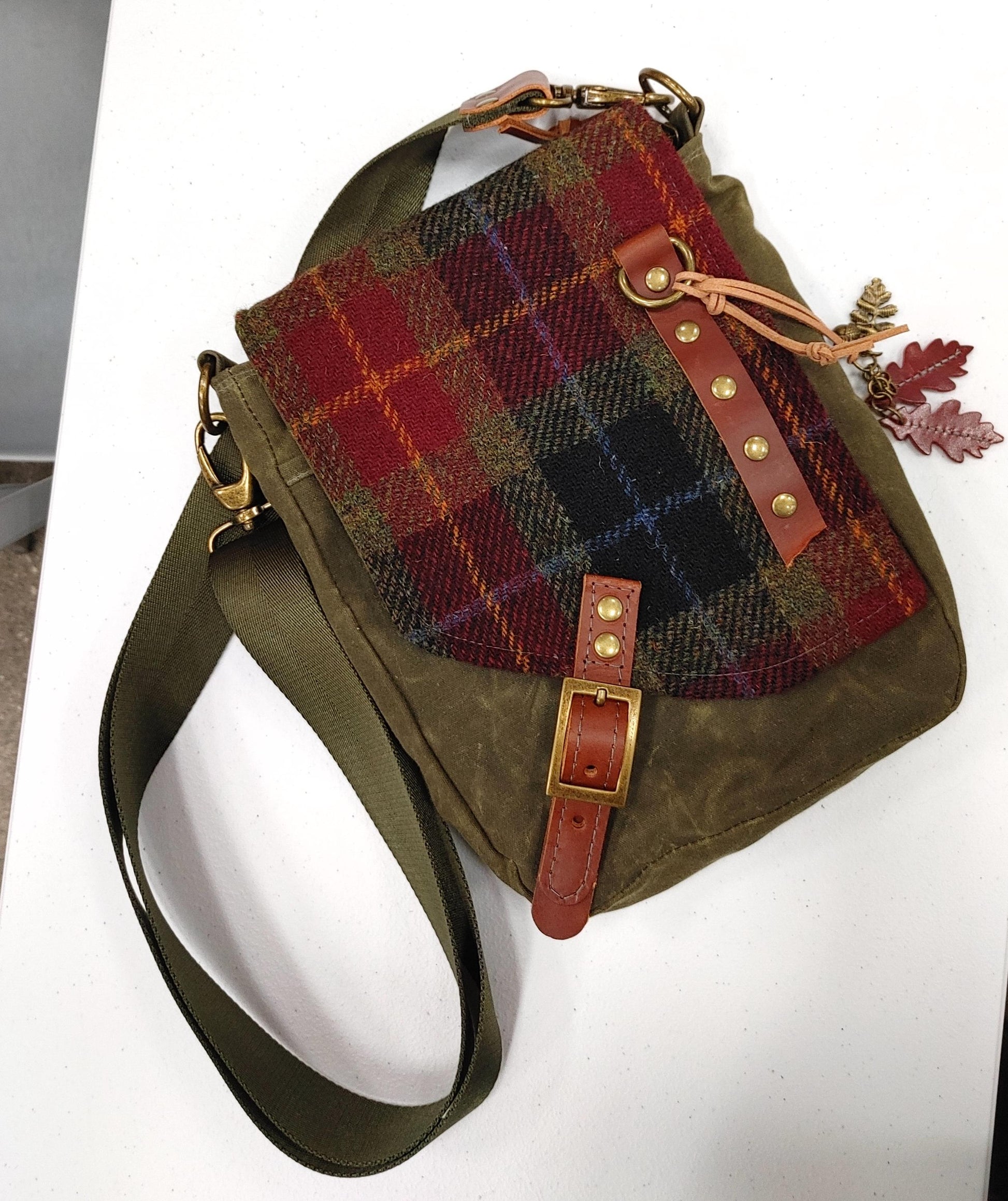 A Rugged Satchel in Waxed Canvas and Harris Tweed