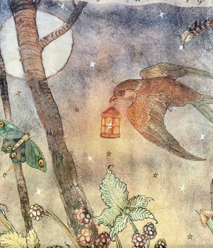 Market of Stars Lovelight Scarf with Woodland Deer, Swallow & Poetry