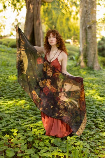 Market of Stars The Messenger Scarf with Joan of Arc, Florals & Fox