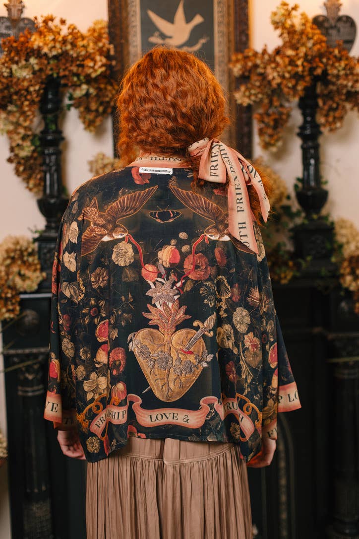 Heart of Gold Pixie Duster Crop Kimono w/ Sacred Heart