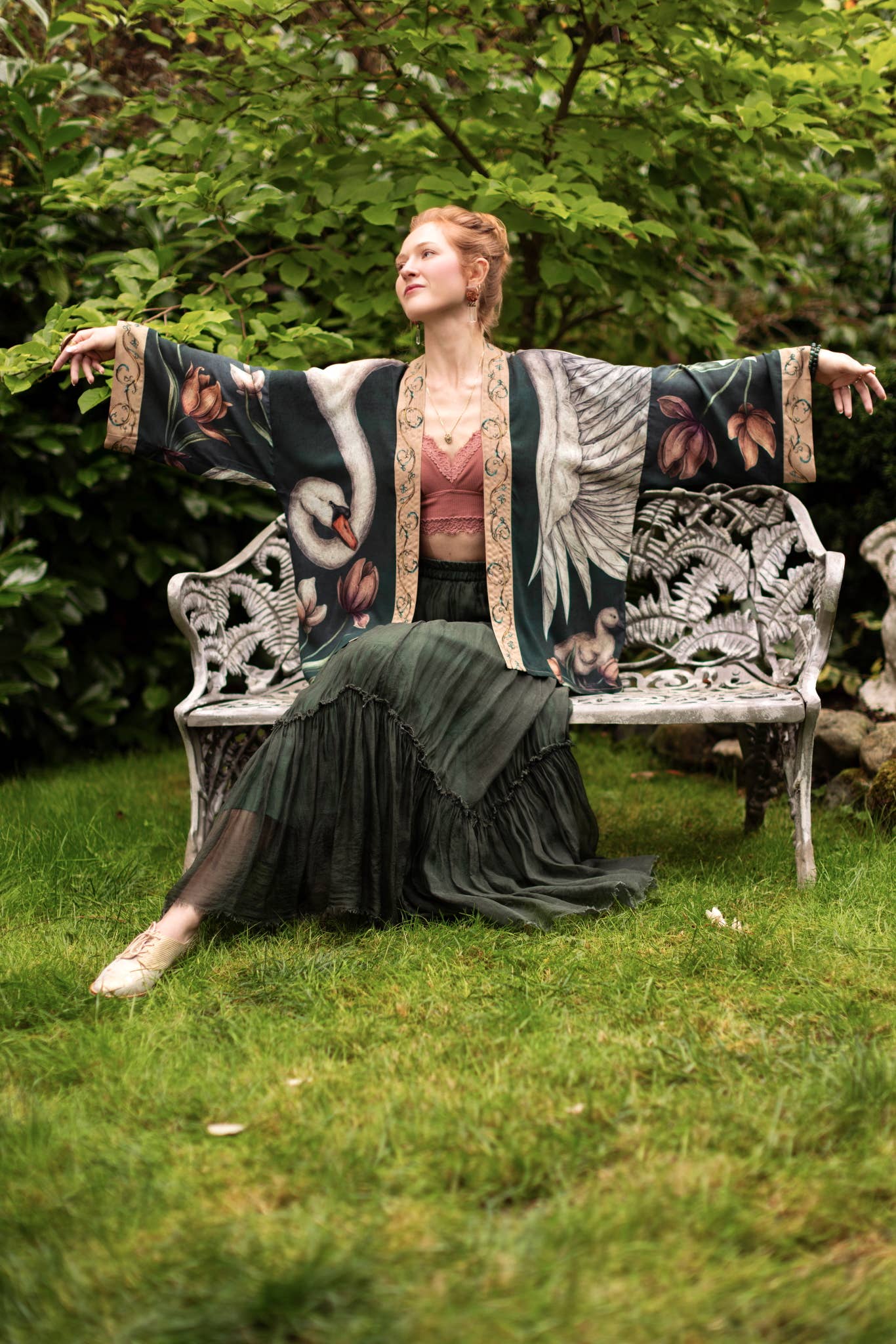 Under My Wing Pixie Duster Crop Kimono w/ swan & feathers