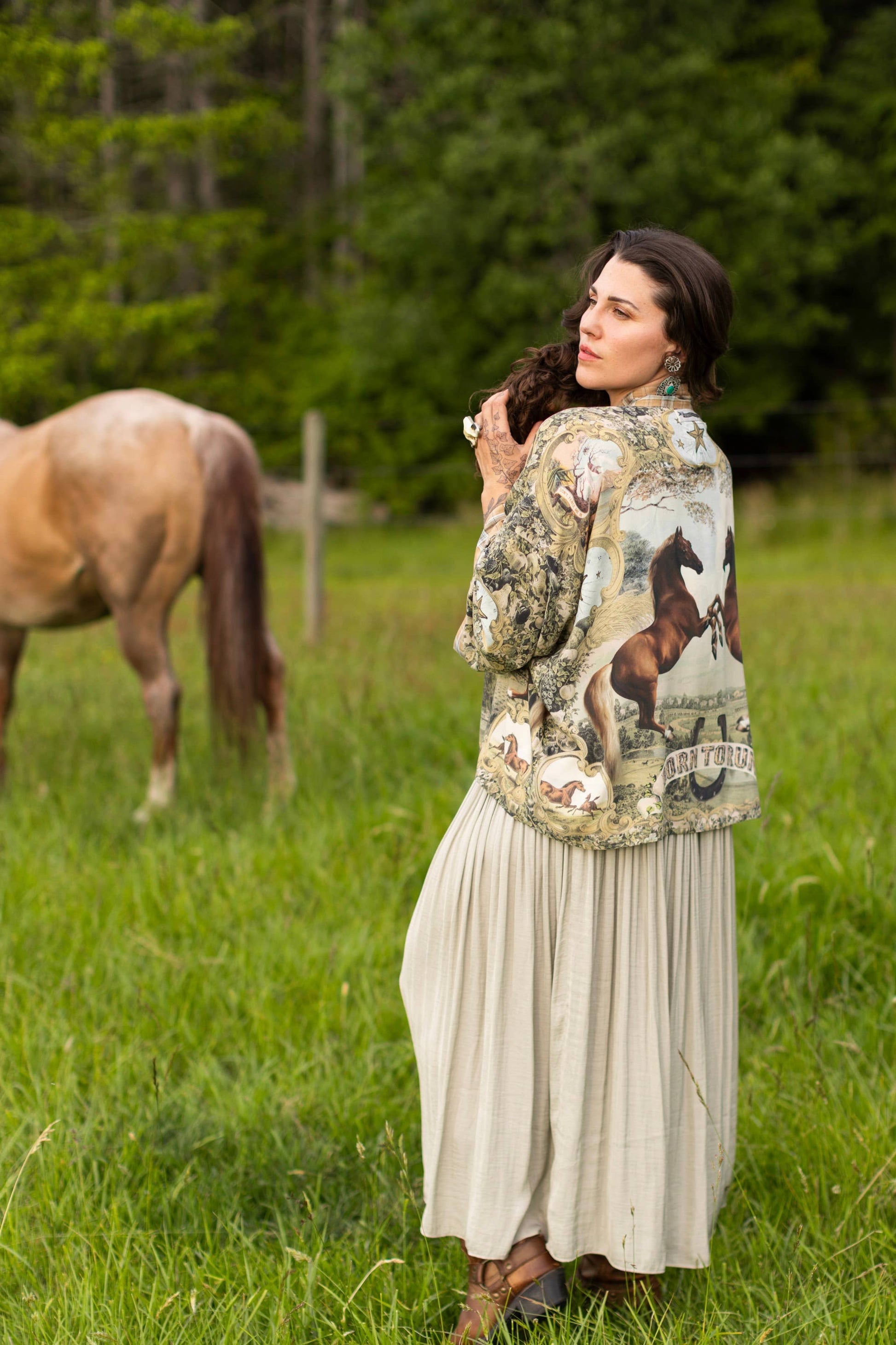 Born To Run Pixie Duster Crop Kimono w/ Wild Horse & Florals