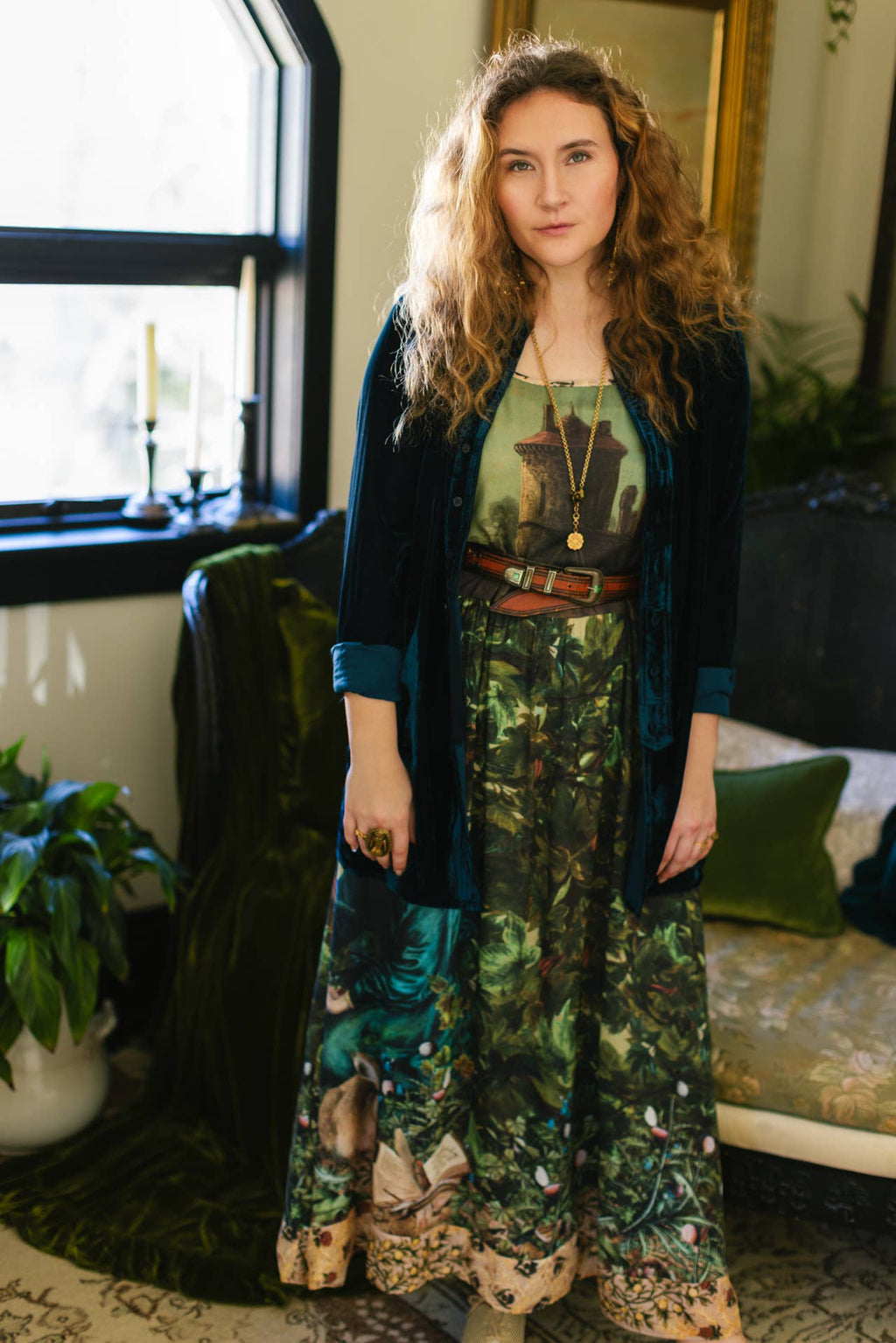 Bella Notte Bohéme Bamboo Slip Dress with Moon and Rabbit: S/M (fits approx. size 6-10)