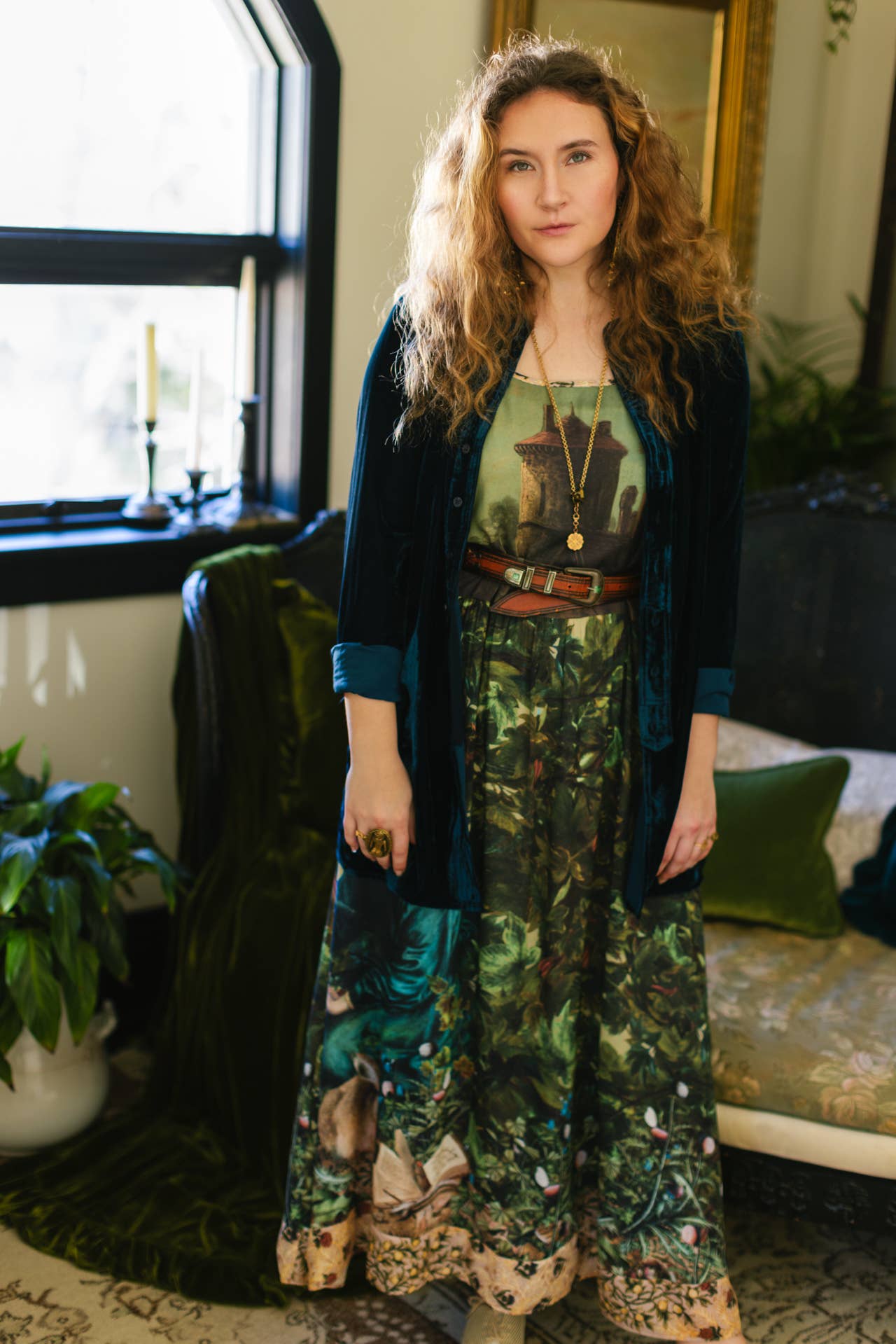 Bella Notte Bohéme Bamboo Slip Dress with Moon and Rabbit: S/M (fits approx. size 6-10)