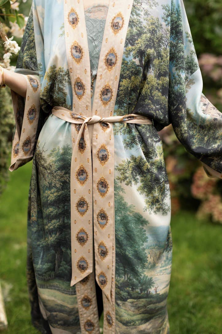 The Mythmaker Opera Duster Kimono Robe w Landscape & Unicorn
