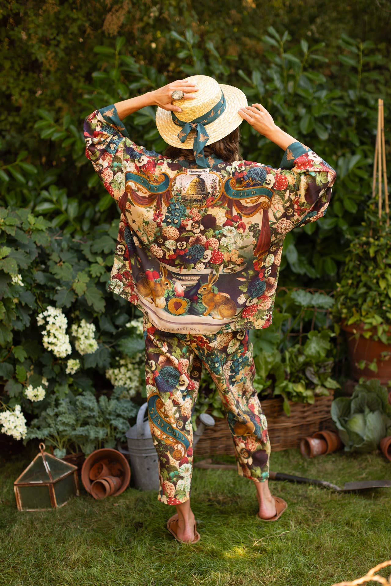 Stay Gold Pixie Duster Cropped Kimono w/ Rabbit, Bees