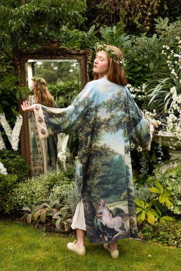 The Mythmaker Opera Duster Kimono Robe w Landscape & Unicorn