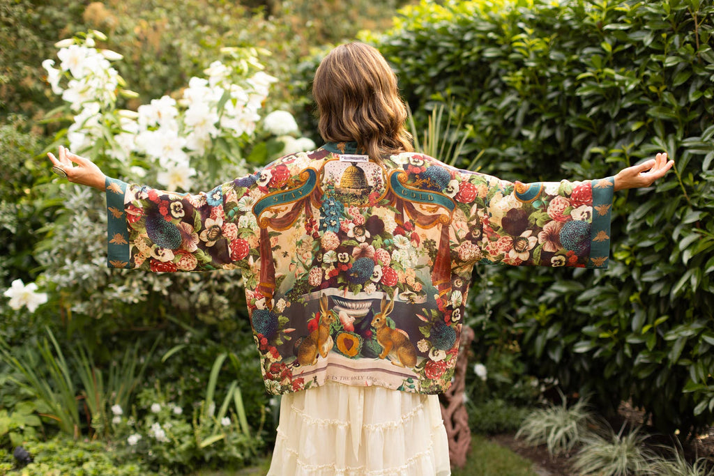 Stay Gold Pixie Duster Cropped Kimono w/ Rabbit, Bees