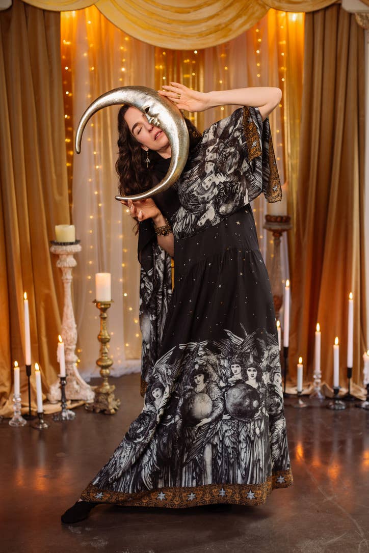 Pre-Order- The Guardians Bohéme Slip Maxi Dress w/ angels, moon & stars: L/XL (fits approx. size 12-16)