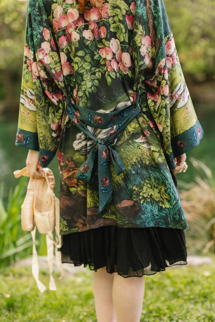 The Daydreamer Matinée Duster Kimono w/ Florals & Rabbits