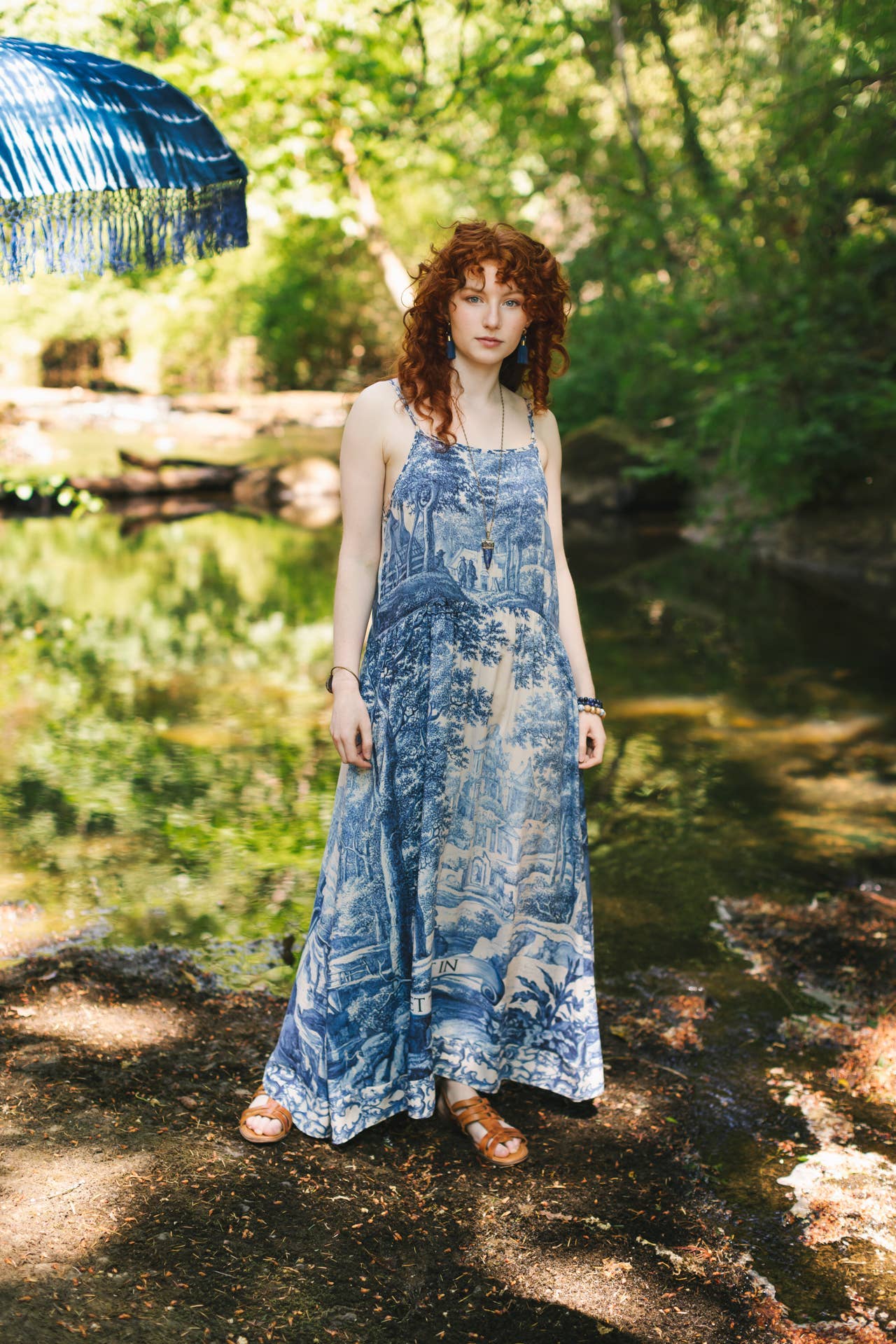 Let The Light In Bohéme Long Maxi Slip Dress w Delft Print: L/XL (fits approx. size 12-16)