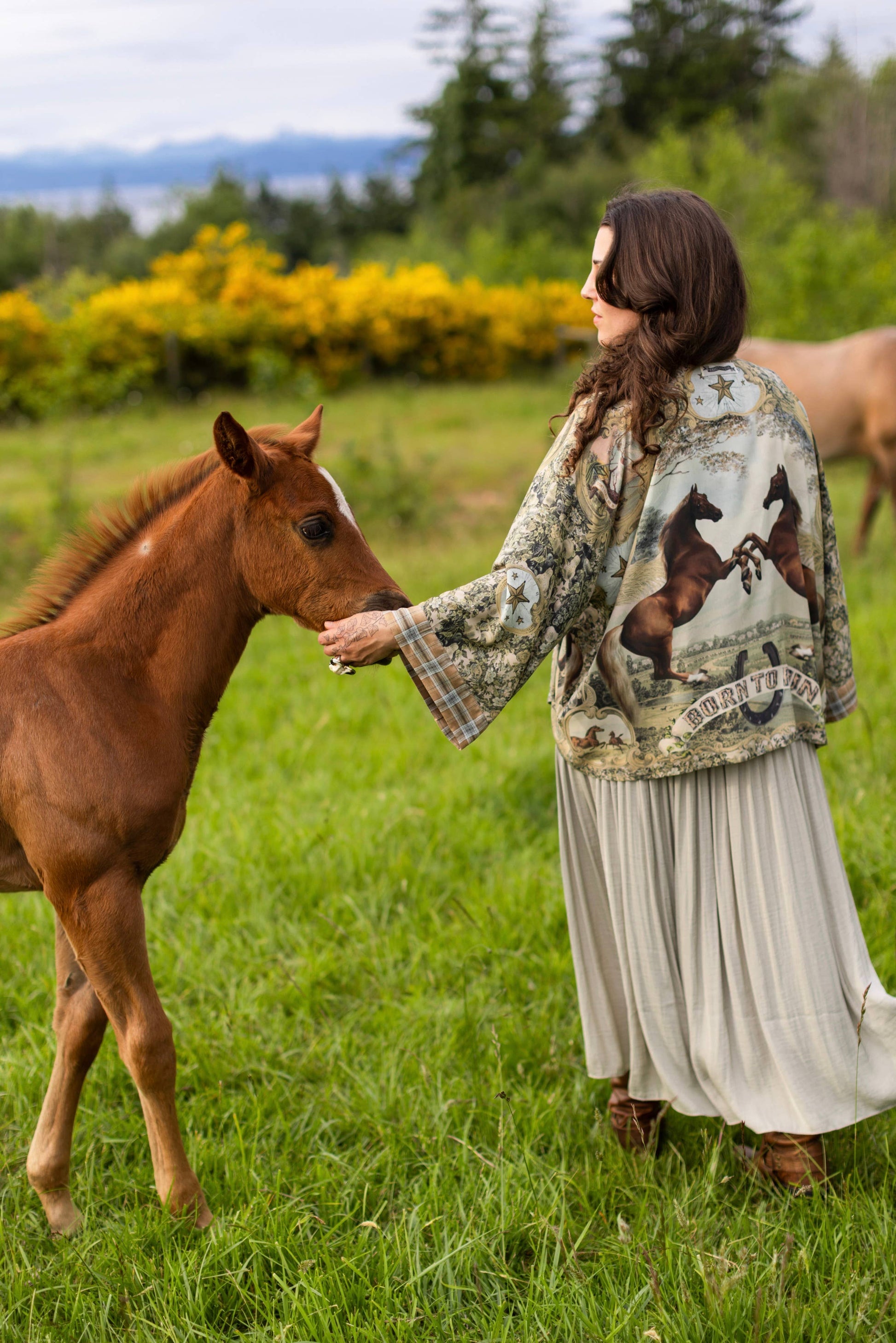 Born To Run Pixie Duster Crop Kimono w/ Wild Horse & Florals