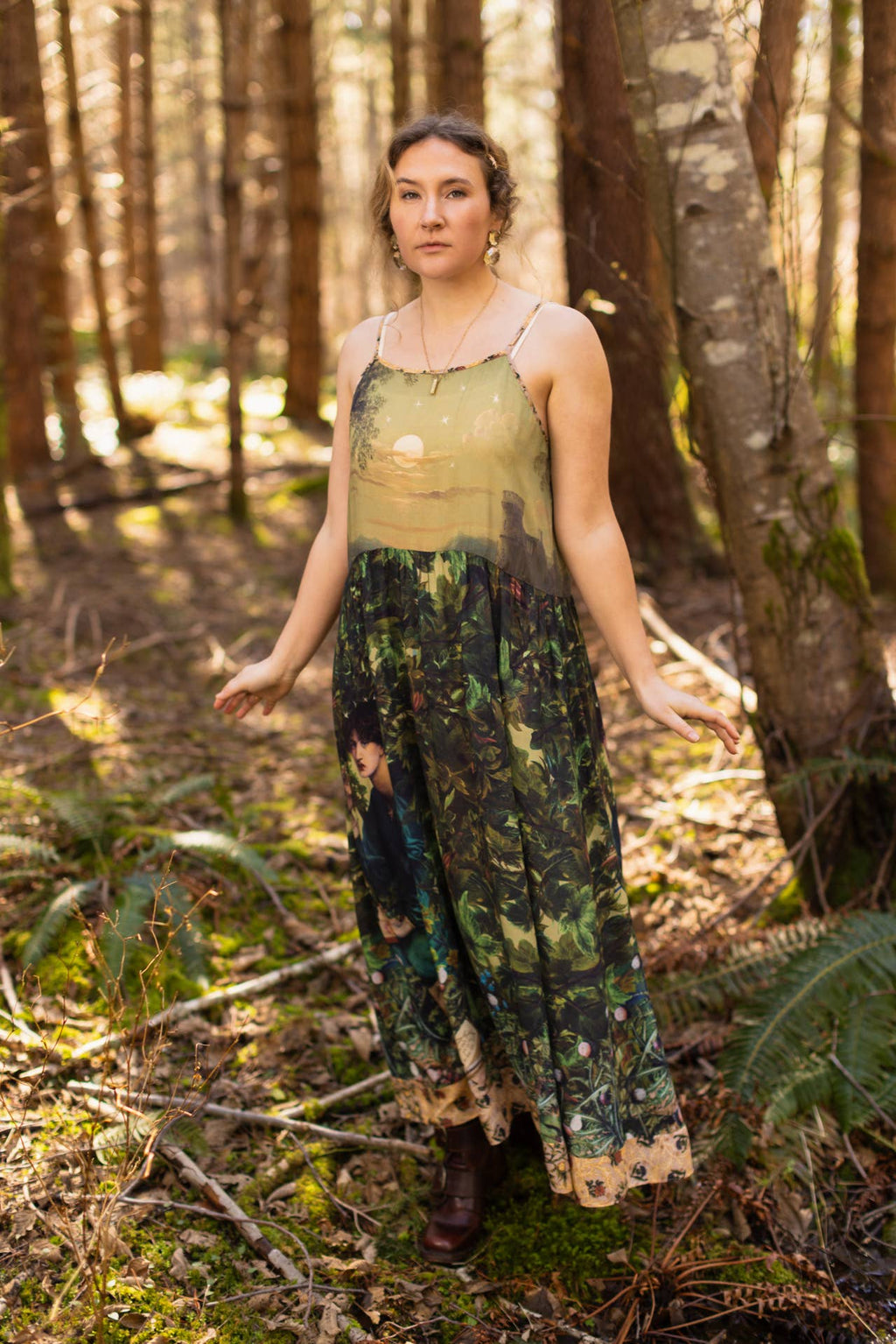 Bella Notte Bohéme Bamboo Slip Dress with Moon and Rabbit: S/M (fits approx. size 6-10)