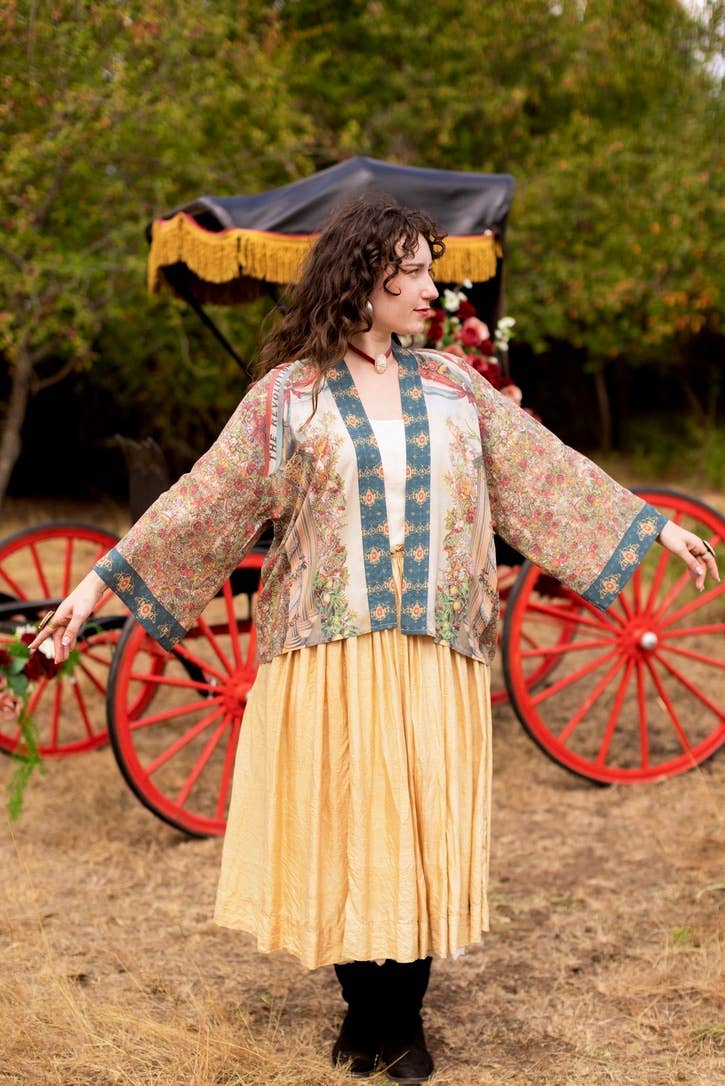 Love Revolution Pixie Crop Kimono w/ Sun, Horse & Florals