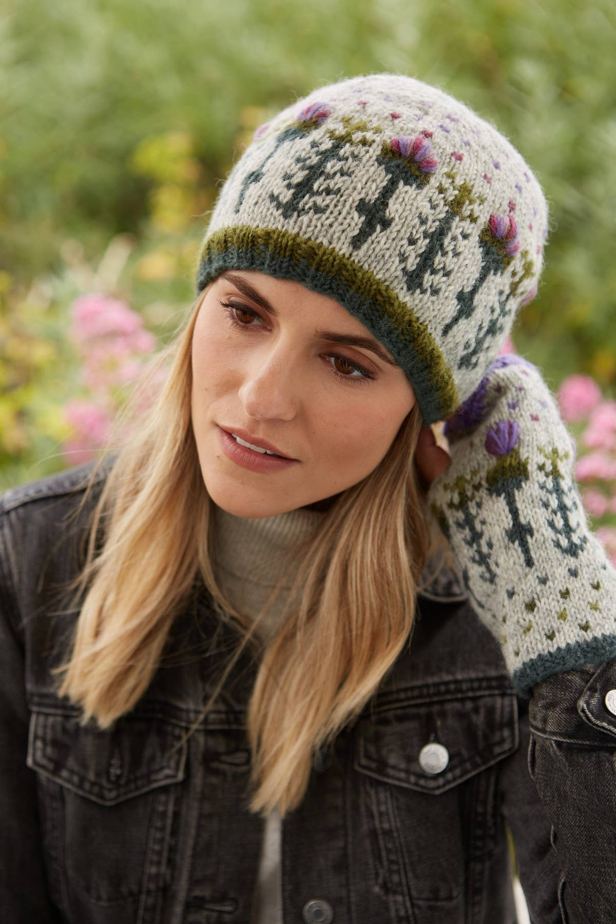 Scottish Thistle Knit Beanie Grey Wool Floral Hat: One Colour