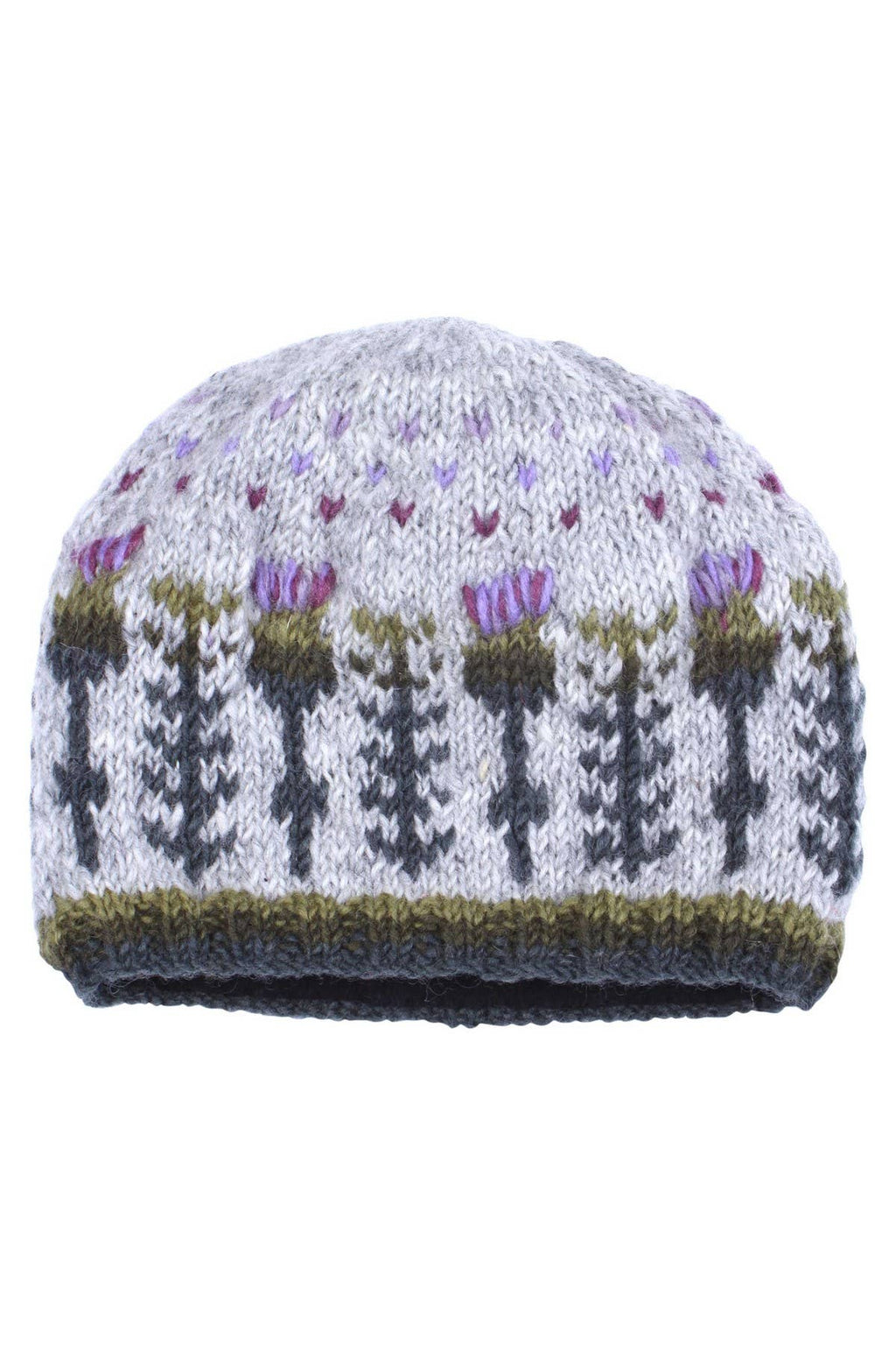 Scottish Thistle Knit Beanie Grey Wool Floral Hat: One Colour