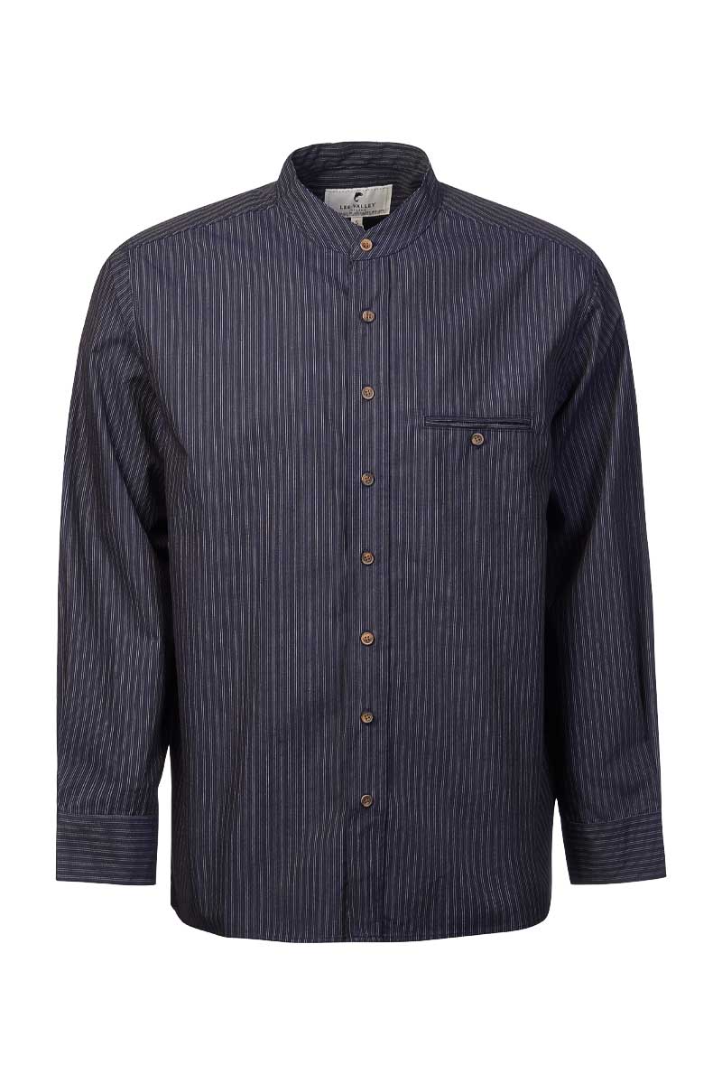 Grandad Shirt Comfort Cotton Navy/White Stripe