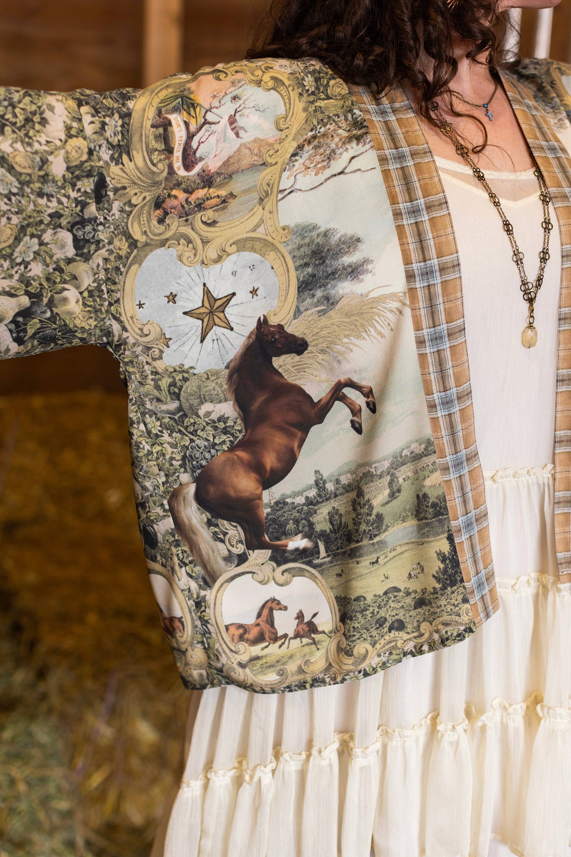 Born To Run Pixie Duster Crop Kimono w/ Wild Horse & Florals