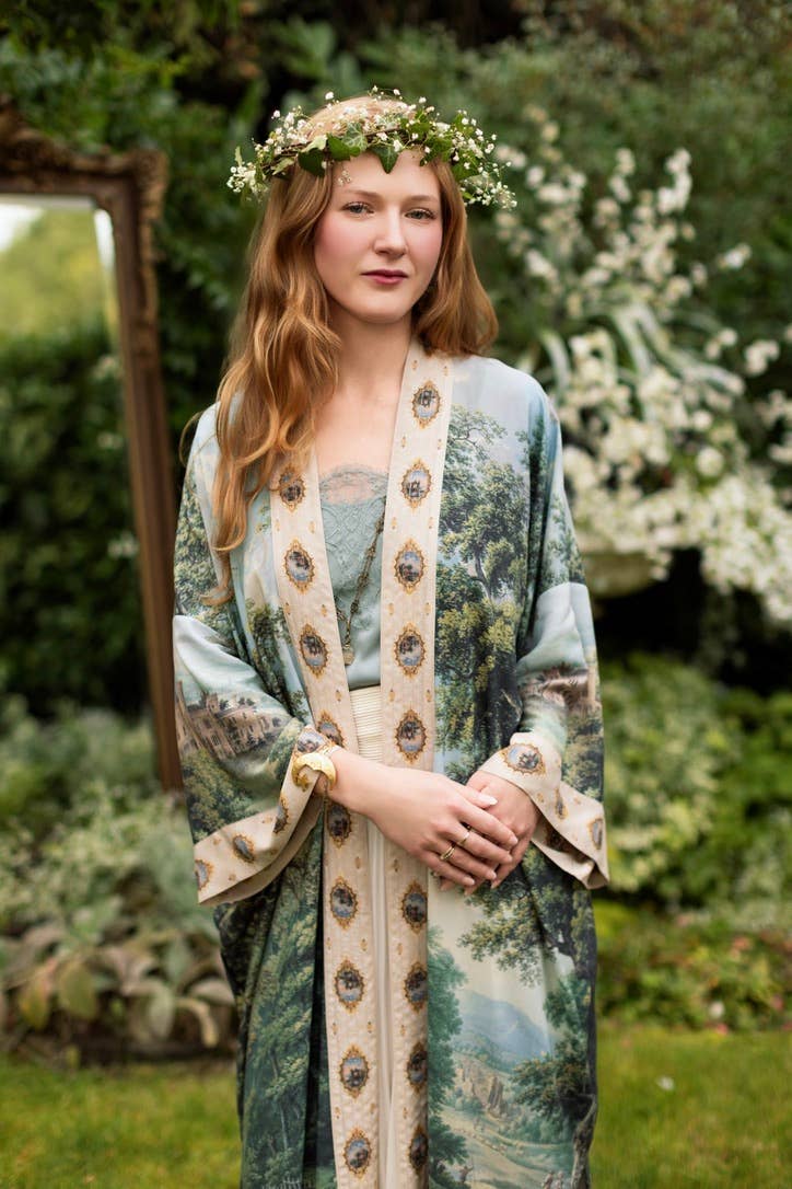 The Mythmaker Opera Duster Kimono Robe w Landscape & Unicorn