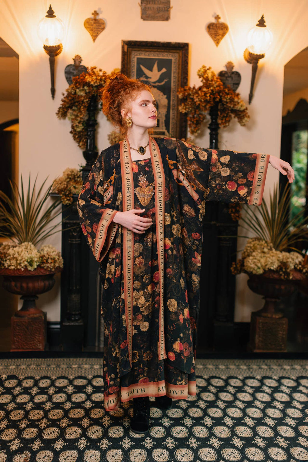 Heart of Gold Opera Duster Kimono Robe w/ Sacred Heart