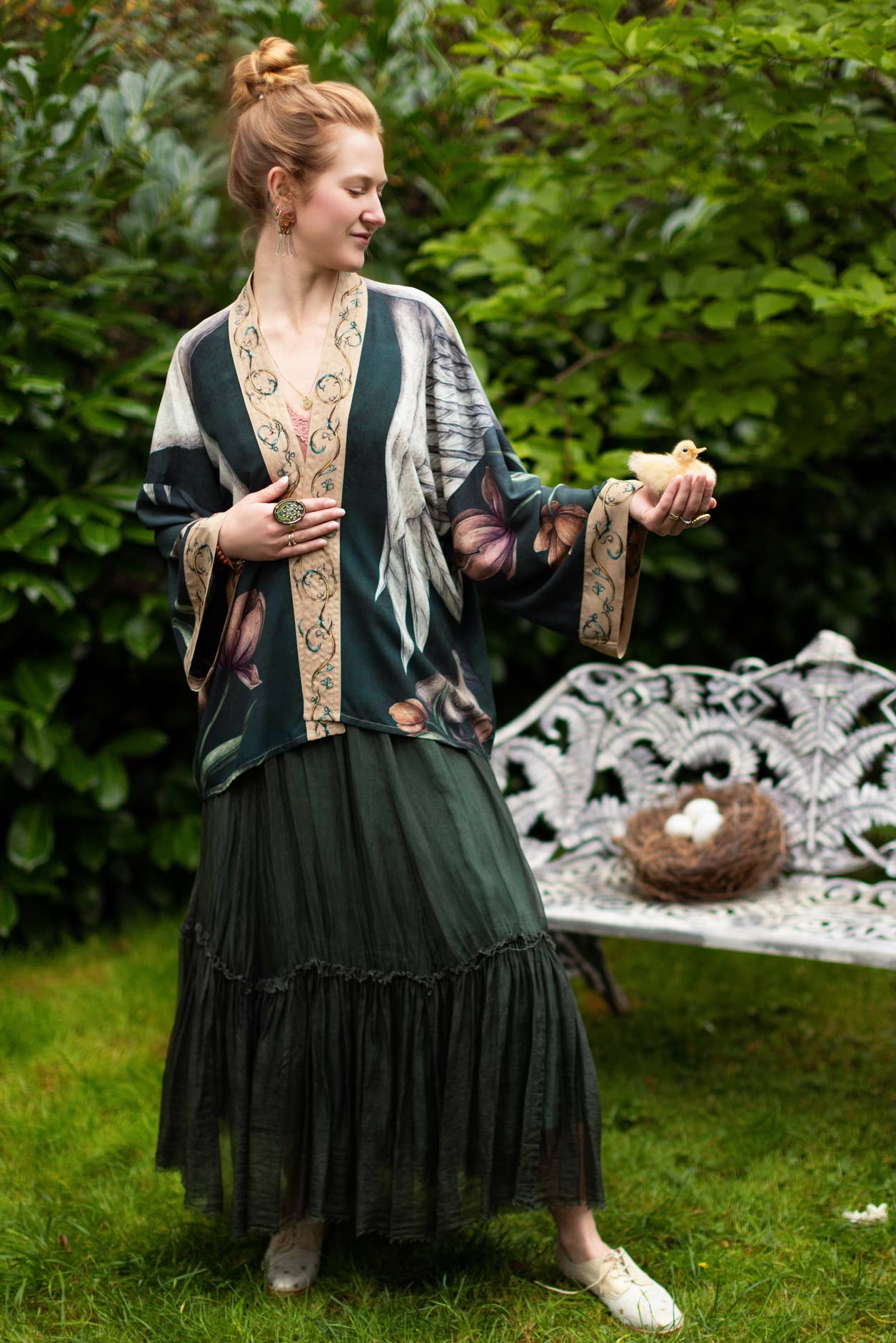 Under My Wing Pixie Duster Crop Kimono w/ swan & feathers