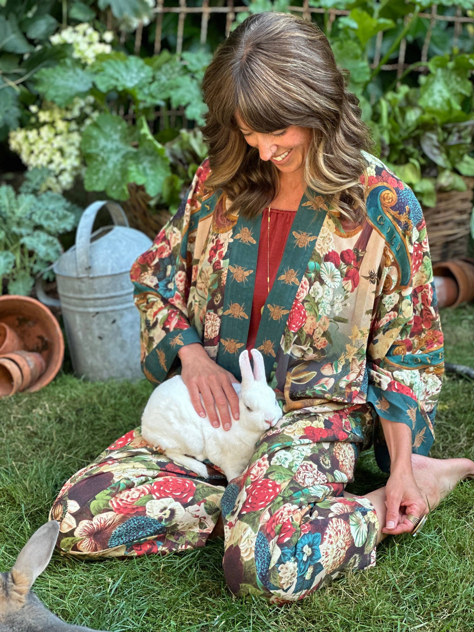 Stay Gold Pixie Duster Cropped Kimono w/ Rabbit, Bees