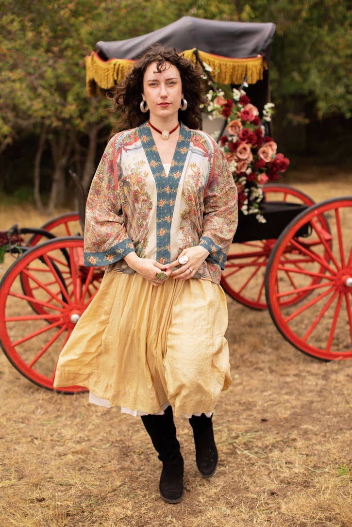 Love Revolution Pixie Crop Kimono w/ Sun, Horse & Florals