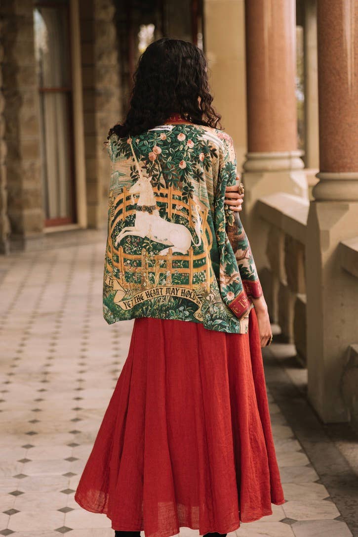 Wildheart Pixie Duster Cropped Kimono w/ Unicorn & Castle