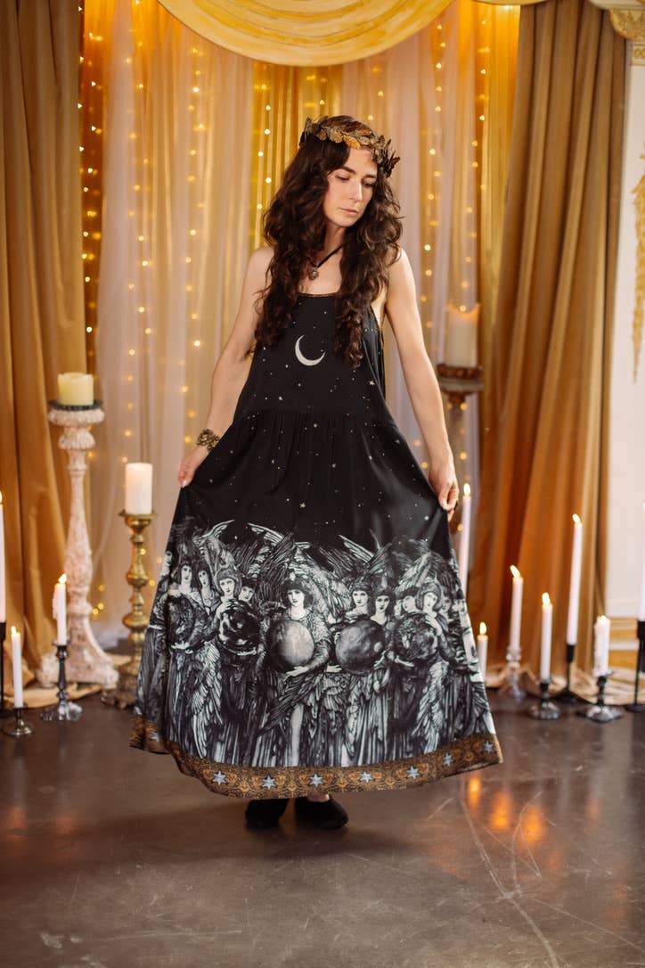 Pre-Order- The Guardians Bohéme Slip Maxi Dress w/ angels, moon & stars: L/XL (fits approx. size 12-16)