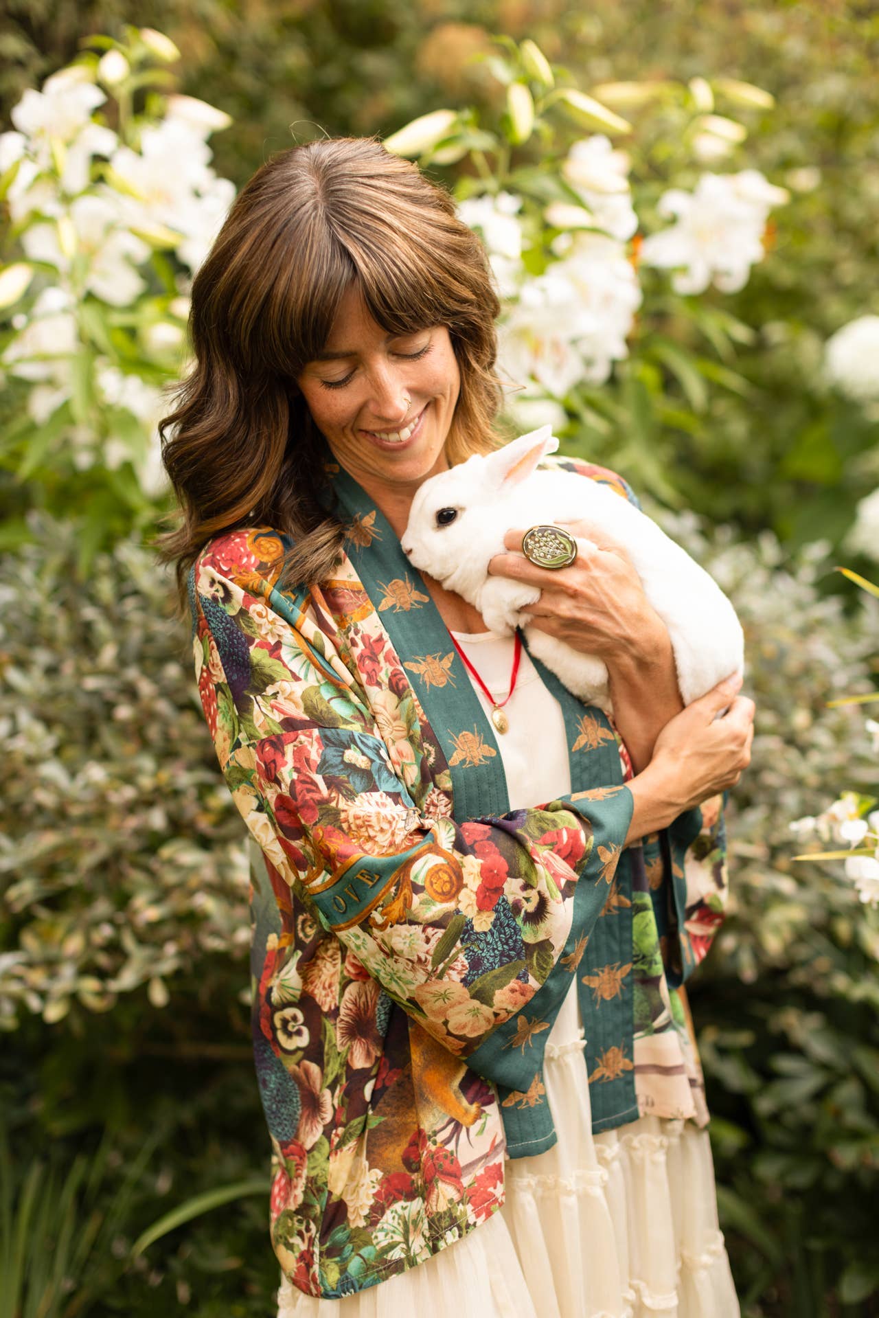 Stay Gold Pixie Duster Cropped Kimono w/ Rabbit, Bees