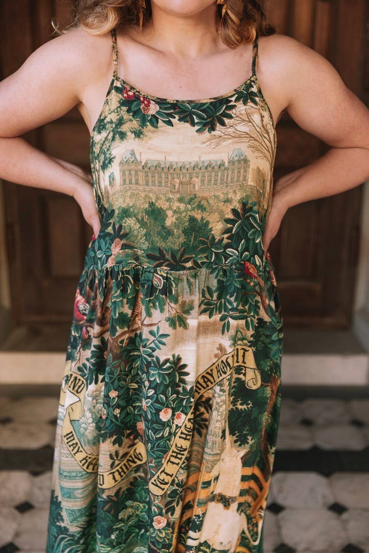 Pre-Order-Wildheart Bohéme Long Maxi Slip Dress w/ Unicorn & Castle: L/XL