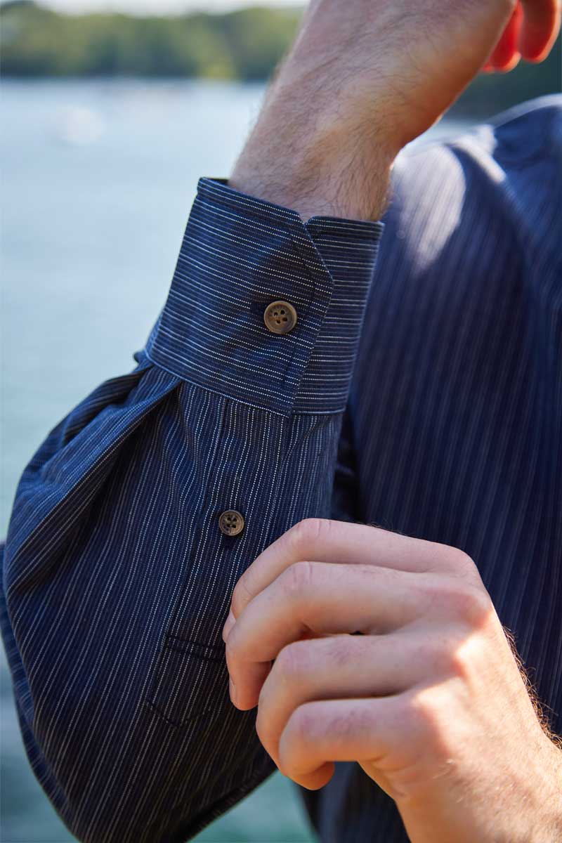 Grandad Shirt Comfort Cotton Navy/White Stripe