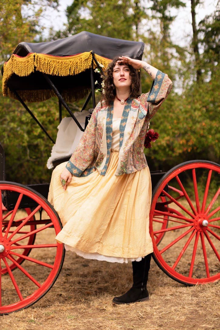 Love Revolution Pixie Crop Kimono w/ Sun, Horse & Florals