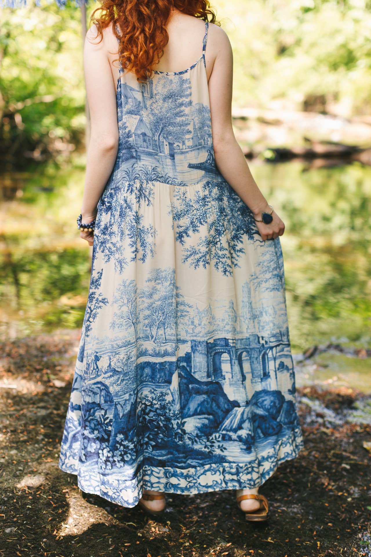 Let The Light In Bohéme Long Maxi Slip Dress w Delft Print: L/XL (fits approx. size 12-16)