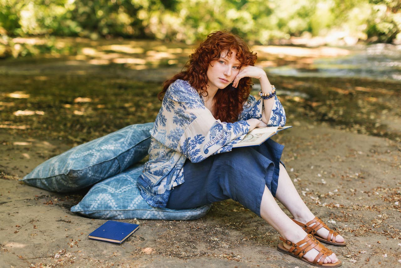 Let The Light In Pixie Duster Cropped Kimono w/ Delft Print