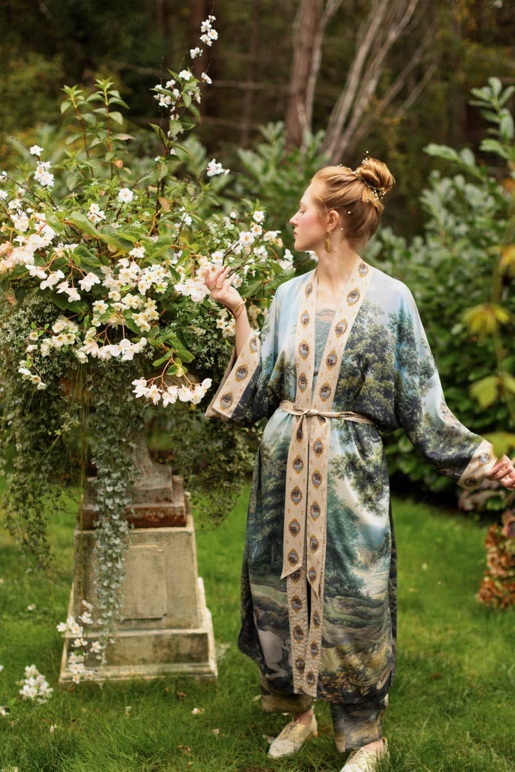 The Mythmaker Opera Duster Kimono Robe w Landscape & Unicorn