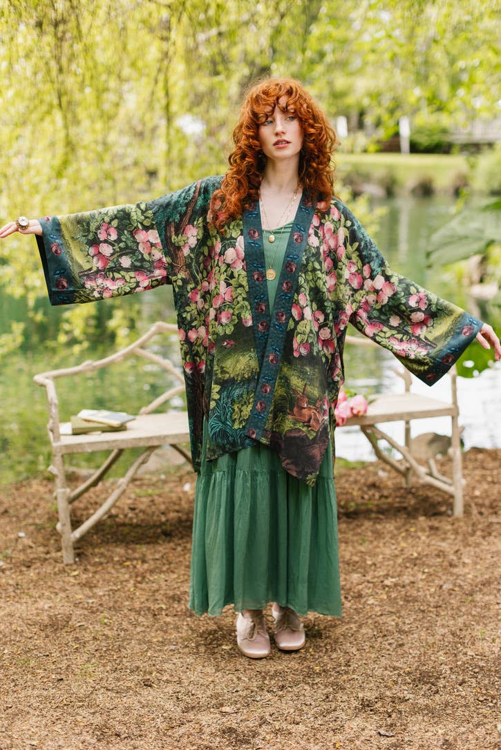 The Daydreamer Matinée Duster Kimono w/ Florals & Rabbits