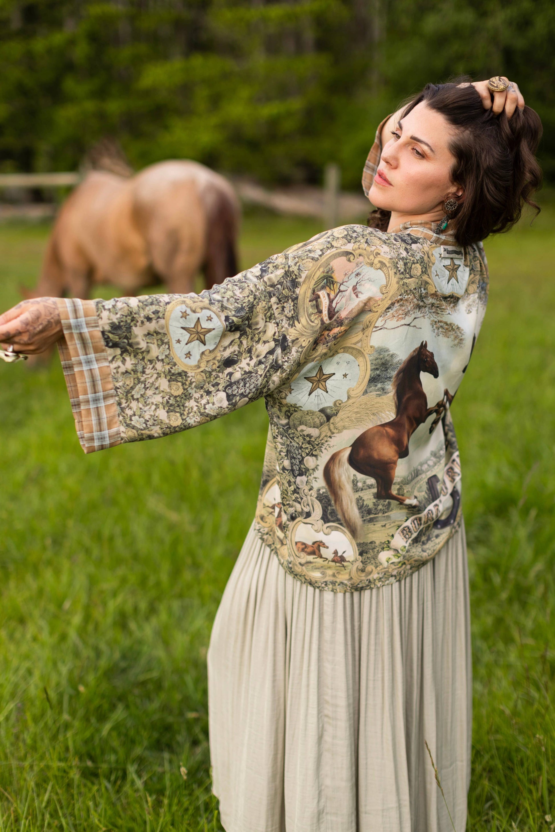Born To Run Pixie Duster Crop Kimono w/ Wild Horse & Florals