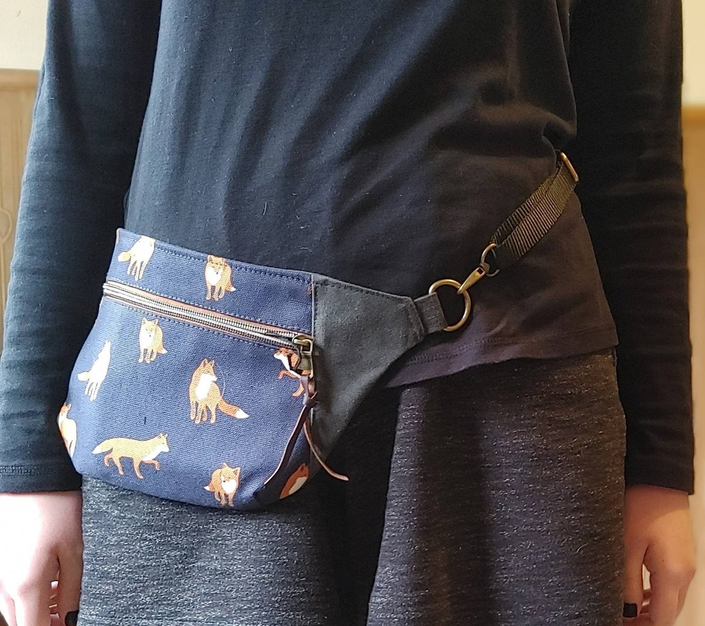 Belt Bag / Hip Pack Large Capacity in Waxed Canvas and Rabbit Print