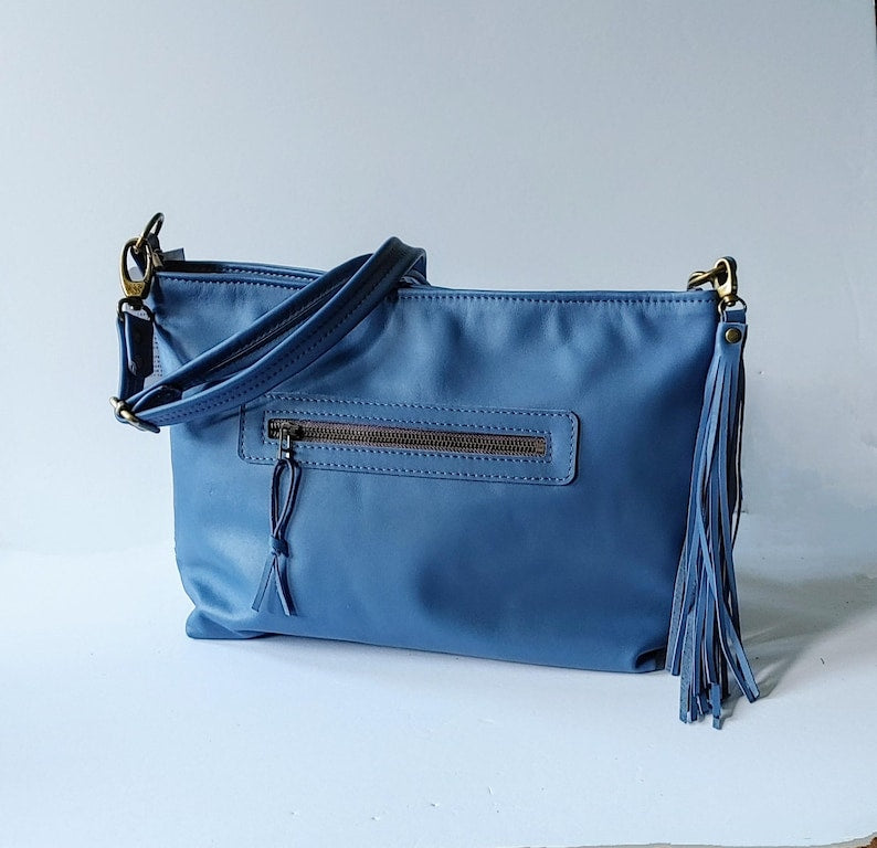 Big Slouchy Style Zippered Handbag in Leather