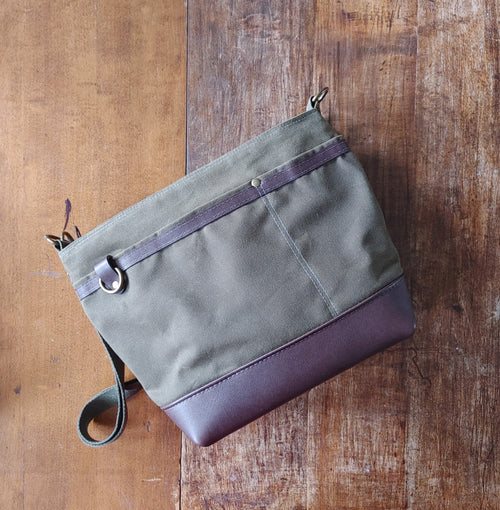 A Starling Handbag in Leather and Waxed Canvas