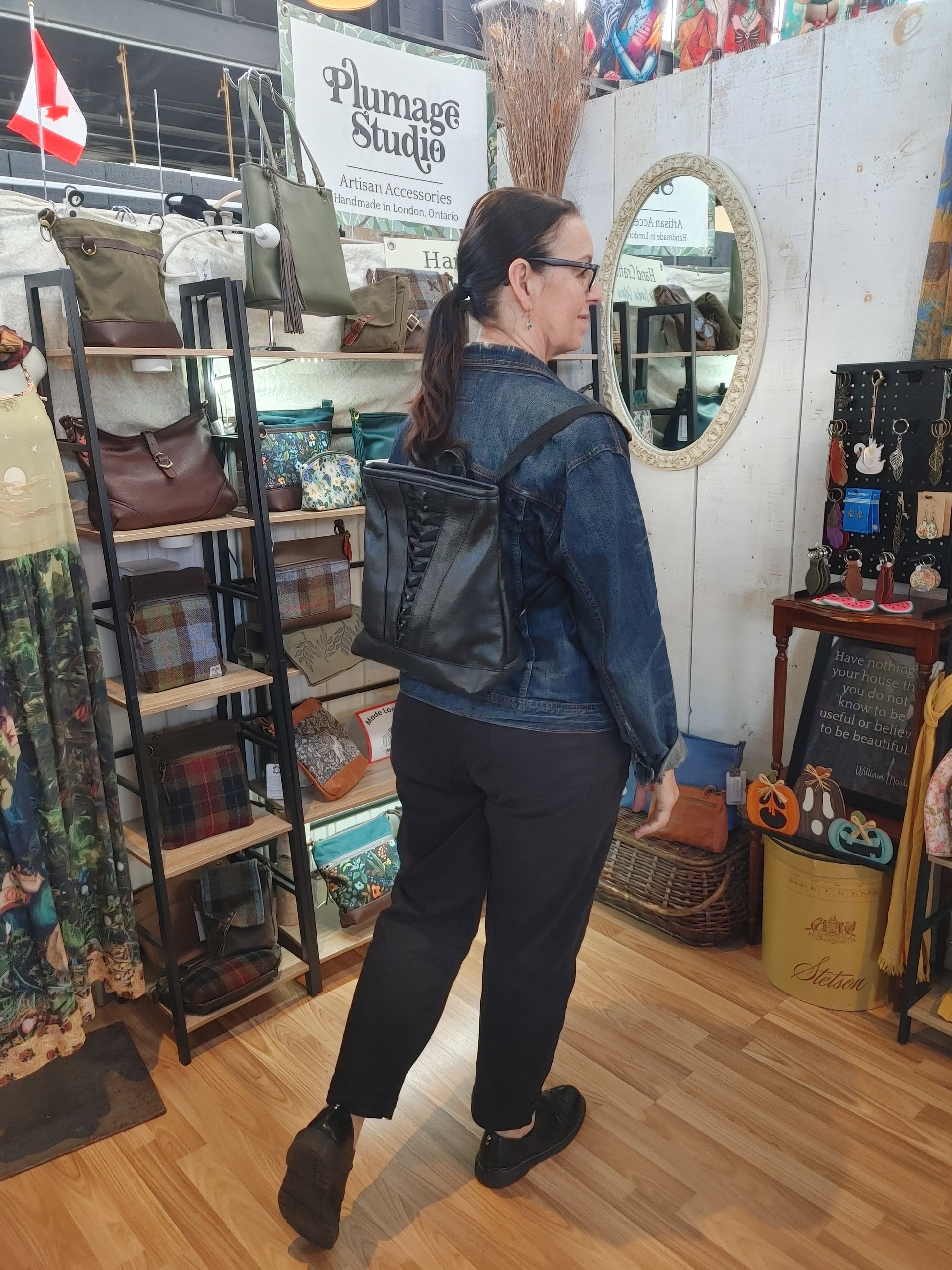 Convertible Backpack / Tote Bag in Black Leather