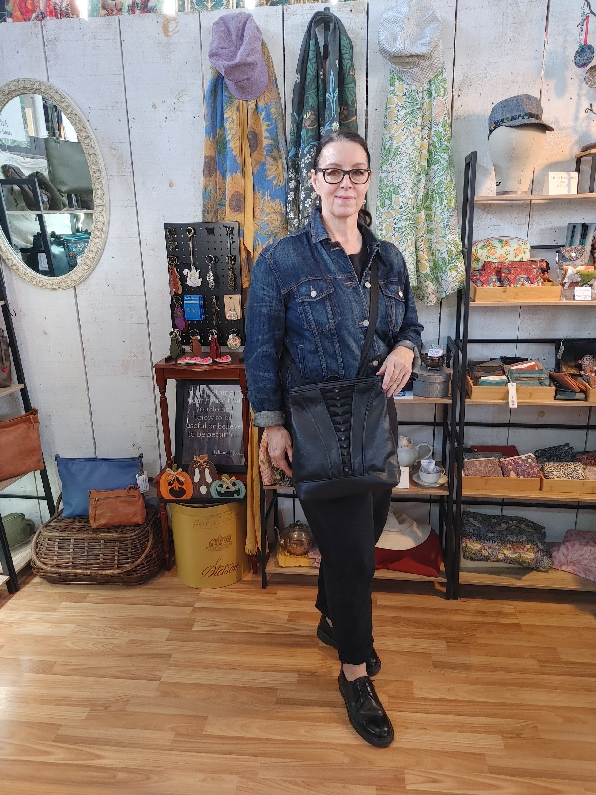 Convertible Backpack / Tote Bag in Black Leather