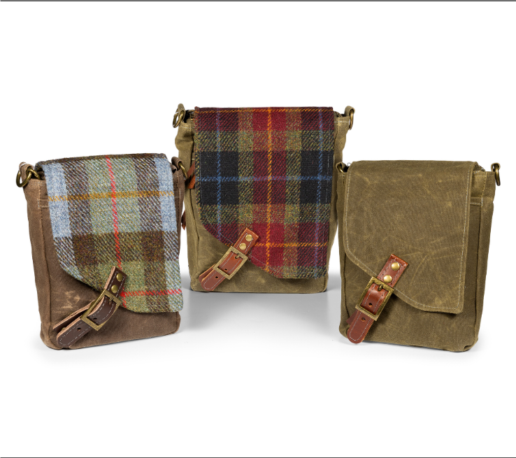 A Ranger Scout Satchel in Waxed Canvas and Harris Tweed