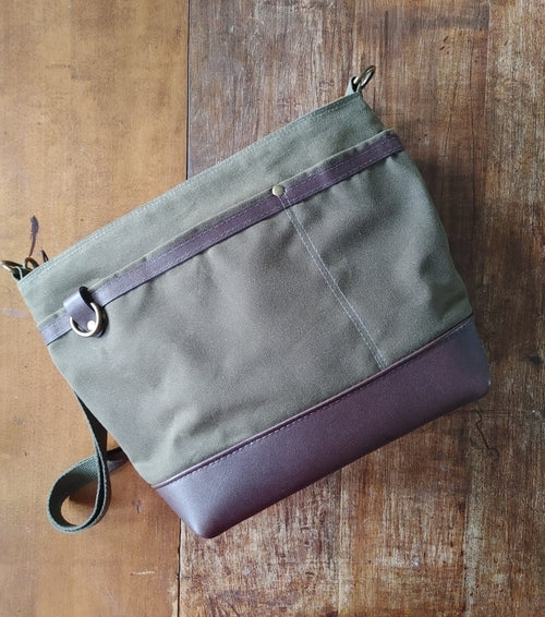 A Starling Handbag in Leather and Waxed Canvas