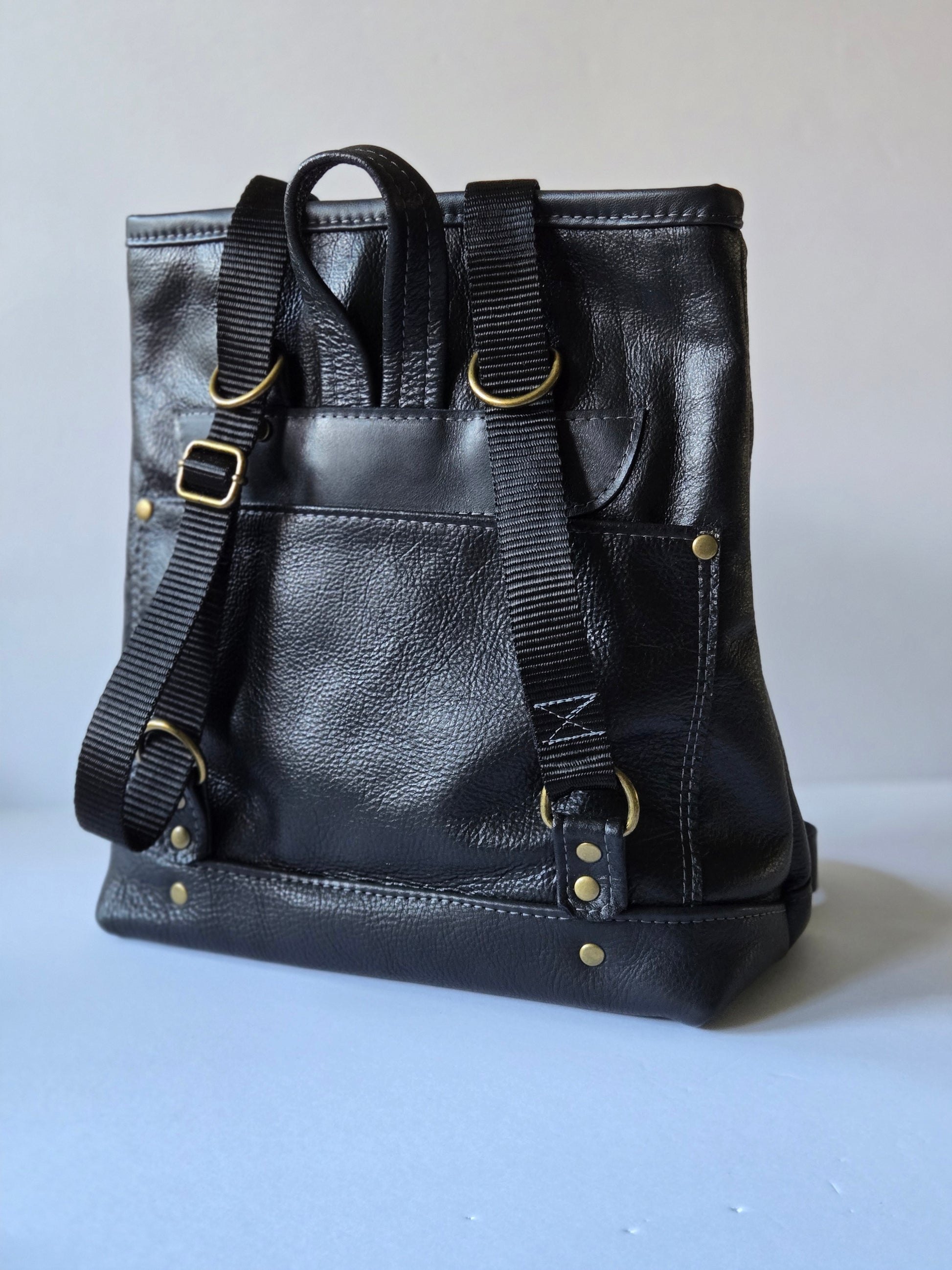 Convertible Backpack / Tote Bag in Black Leather