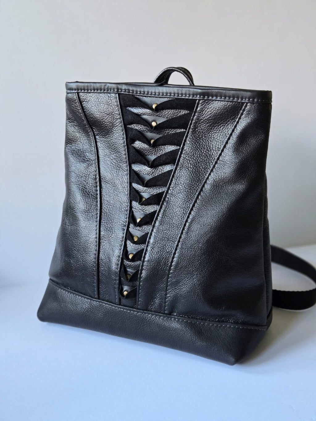 Convertible Backpack / Tote Bag in Black Leather