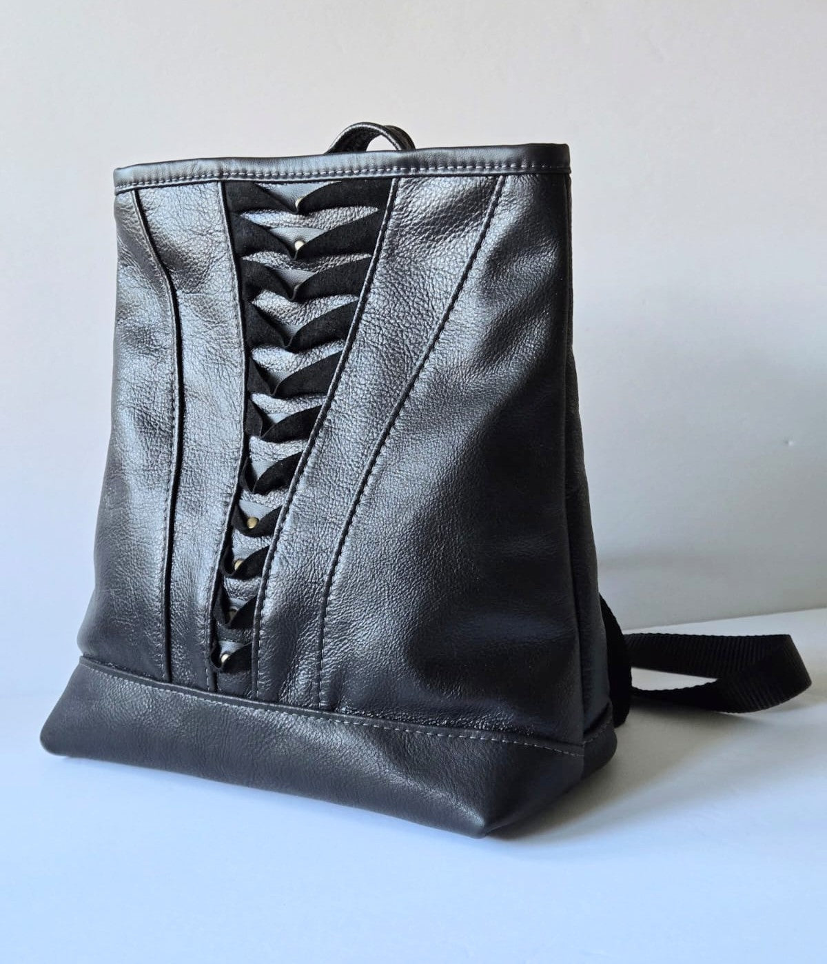 Convertible Backpack / Tote Bag in Black Leather